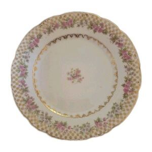 GDA LIMOGES Haviland Luncheon Plate Pink Roses & Daisies 8.5" Double Gold Rim